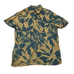 120% Lino Tropical Floral Print Linen Short Sleeve Button Up Shirt Mens Size M